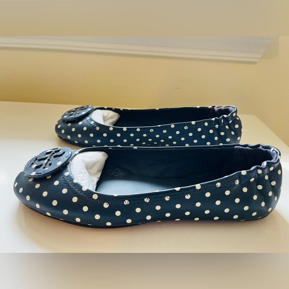 Navy Blue Polka Dot Tory Burch Flats